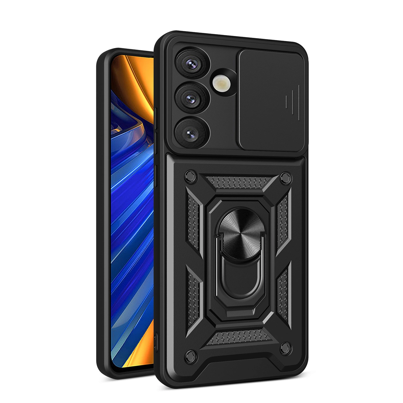 Pancerne etui Hybrid Armor Camshield z podstawką i osłoną aparatu na Vivo V50 Lite 4G- czarne