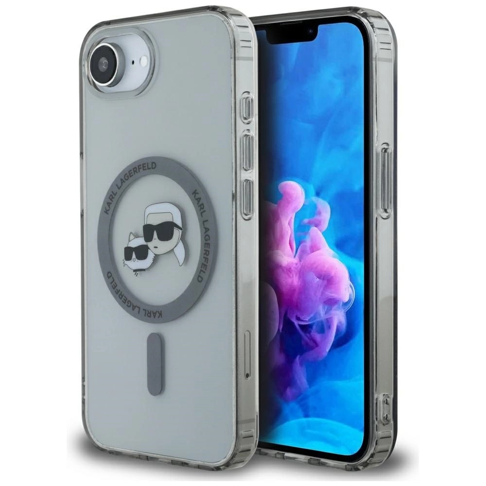 Etui Karl Lagerfeld IML Metal Karl & Choupette Heads MagSafe na iPhone 16e - czarne
