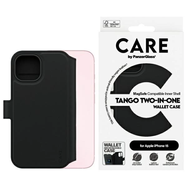Etui CARE by PanzerGlass Feature Tango 2w1 Wallet MagSafe na iPhone 15 - czarne