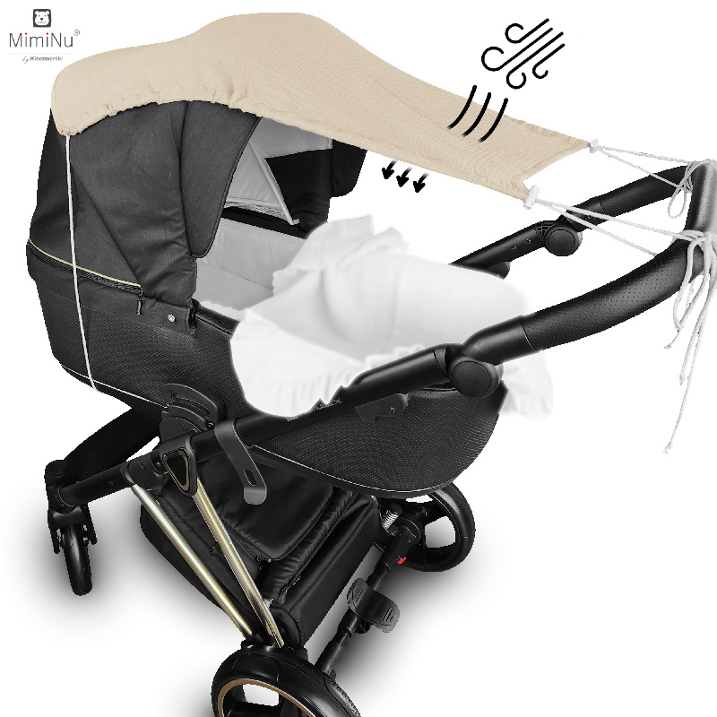 KIECZMERSKI Daszek do wózka, osłonka przeciwsłoneczna MUŚLIN bawełna 100% ciepły beż