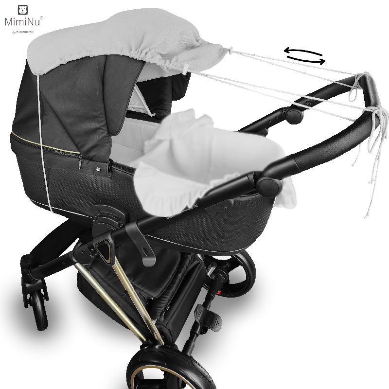 KIECZMERSKI Daszek do wózka, osłonka przeciwsłoneczna MUŚLIN bawełna 100% popiel